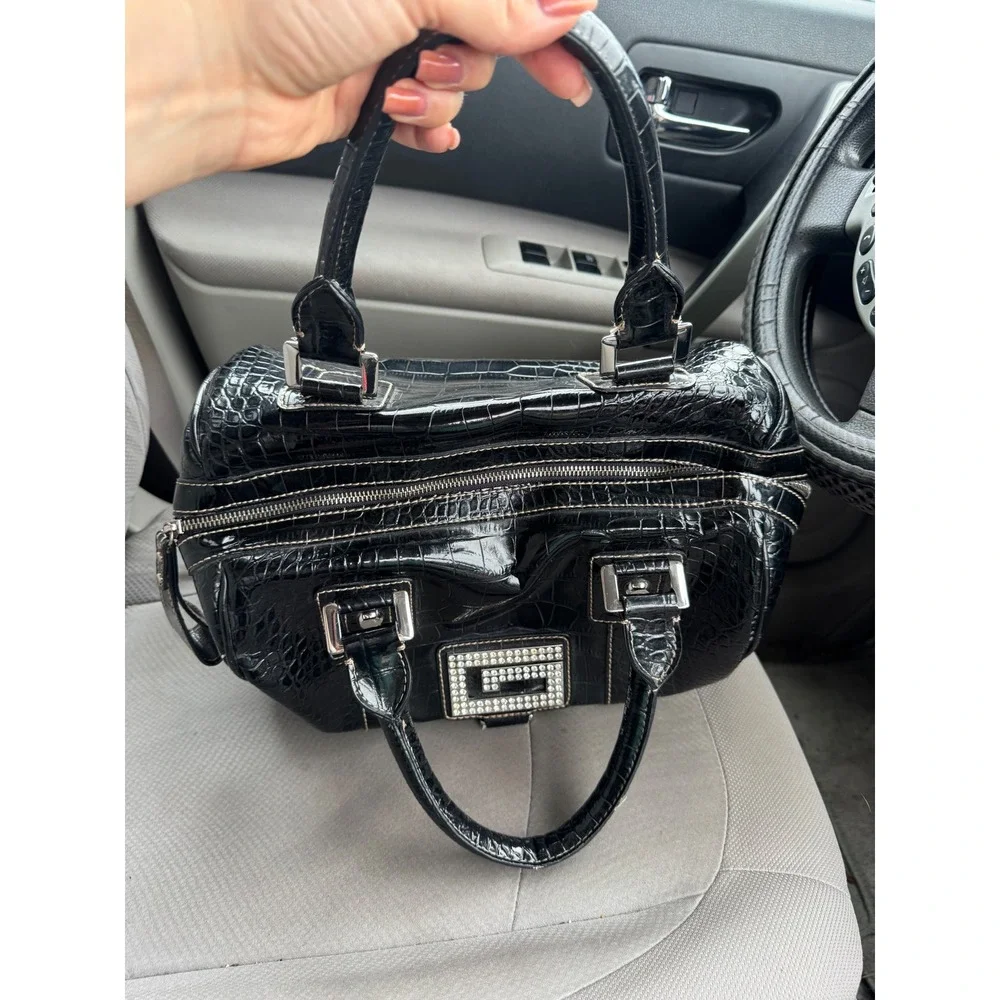 Guess Y2K Rhinestone Bag Black Croc McBling 2000s Bratz It Girl Vintage Purse